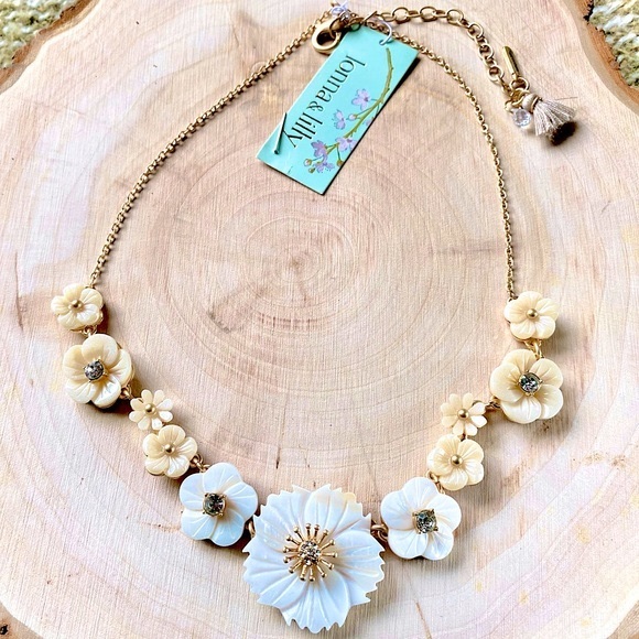 Lonna and Lilly Gold-Tone Crystal and Mother-of-Pearl Flower Necklace - Picture 2 of 7